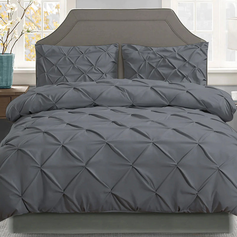 Giselle Bedding Pinch Pleat Diamond Duvet Doona Quilt Cover Set King Charcoal