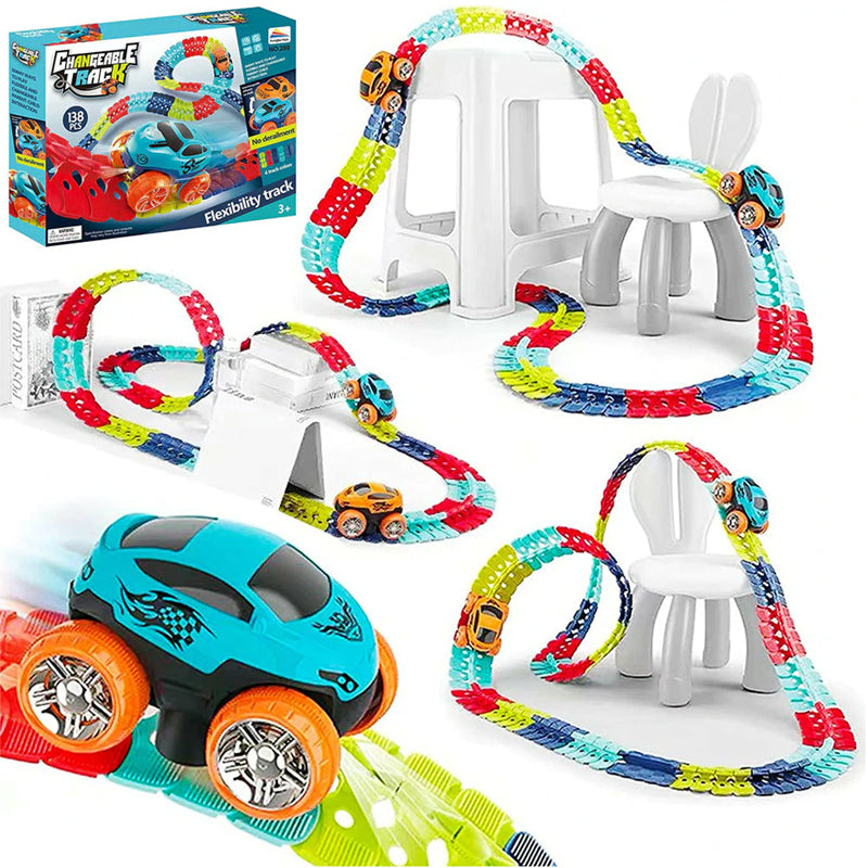 Changeable Track with LED Light Race Car Flexible Electric Bendable Ca