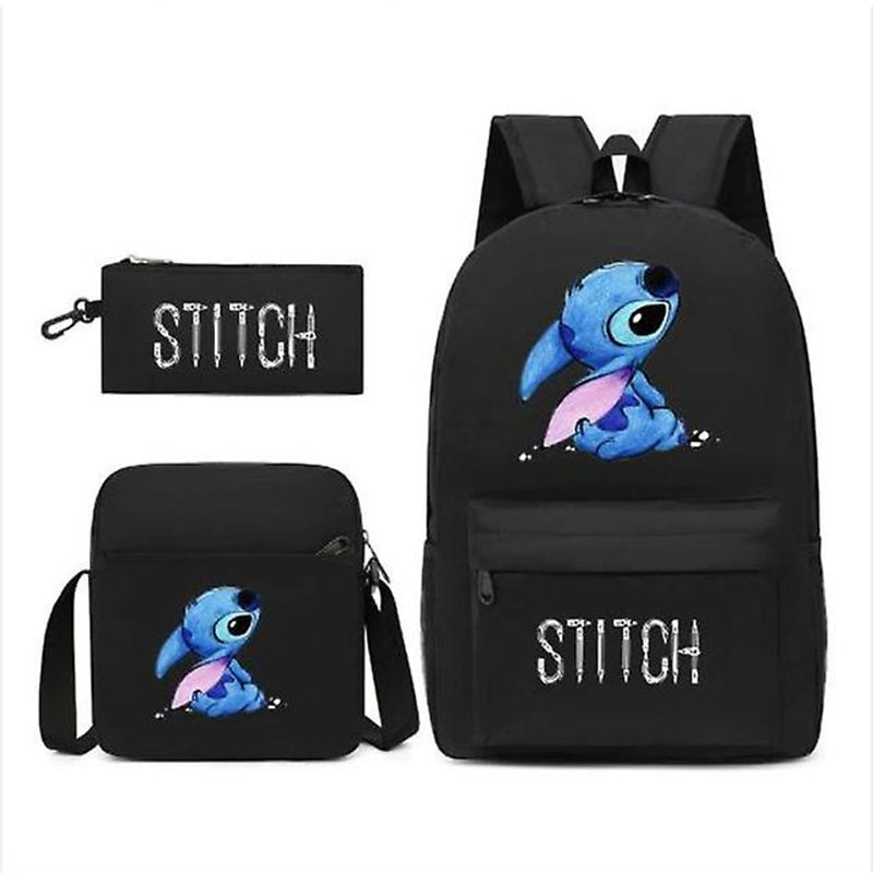 Cute Backpack Students Kid's Schoolbag Shoulder Bag Pen Bag Three Piece Set -Balck