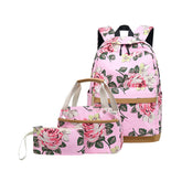 3pcs Girls Backpack Rucksack Travel Flower School USB Shoulder Bag