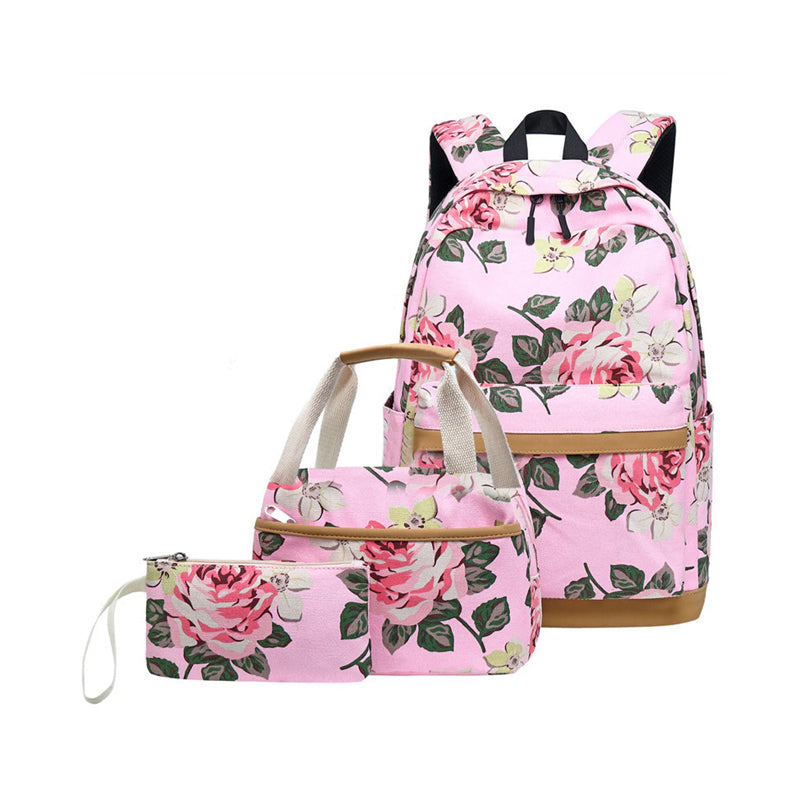 3pcs Girls Backpack Rucksack Travel Flower School USB Shoulder Bag