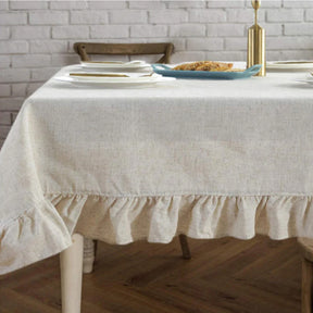 Vintage Ruffle Tablecloth Cotton Linen Home Decoration-Beige