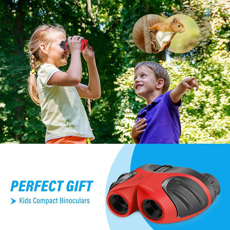 Kids Binoculars 8x21 Compact Waterproof for Age 3-12 Explore Nature-Red