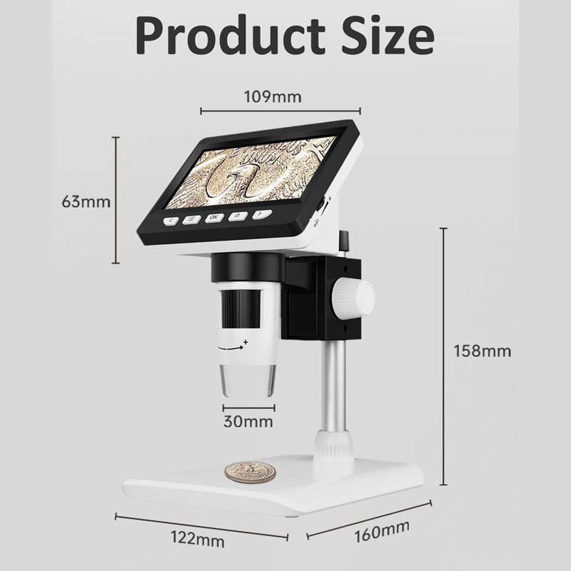 4.3 Coin Microscope 1000X 1080P with 8 Adjustable LEDs Compatible with MacOS Windows