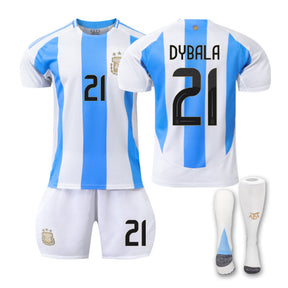 DYBALA #21 Argentina Home Jersey Soccer Jersey Kit Football T-shirt Set for Adult Kids