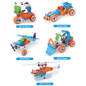 STEM Building Toy 132 Pcs Kit Set 5 in 1 Assembled Engineering Vehicle Toy Includes Toolbox Storage