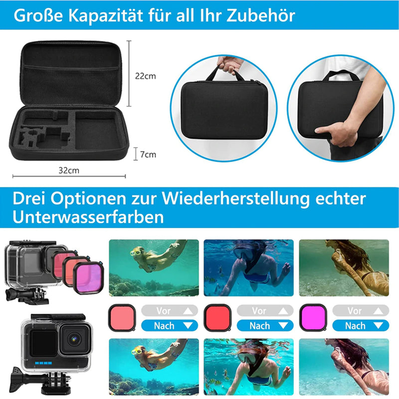 Accessory Set Kit Bundle for GoPro Hero 12 11 10 9 Black Waterproof Protective Case Housing Snorkelling Accessory Bicycle Mount Selfie Bar Head Strap