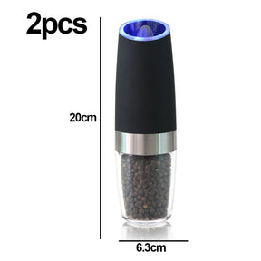 Gravity Electric Salt and Pepper Grinder Set with Adjustable Automatic Pepper and Salt Mill -black two -piece suit