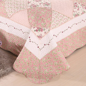 Luxury Quilted 100% Cotton Coverlet Bedspread Set Patchwork Quilt Queen King Size Bed 230x250cm Pink