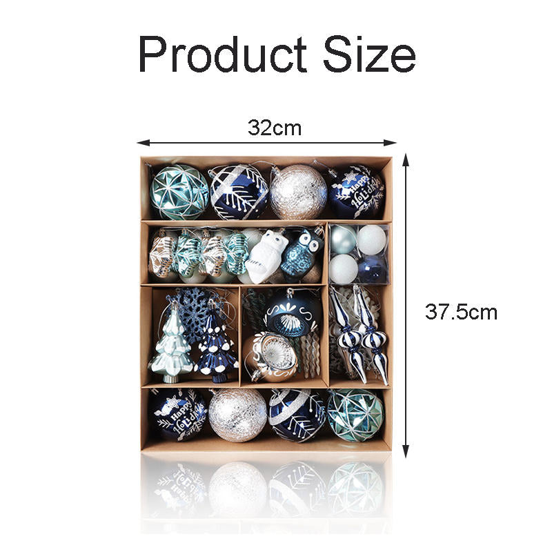 70 Pcs Xmas Tree Ornaments Assorted Shapes for Holiday Party Decor-Silver Blue