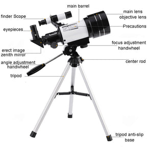 Telescope 70mm Aperture Refractor (15X-150X) with Remote for Adults & Kids-White