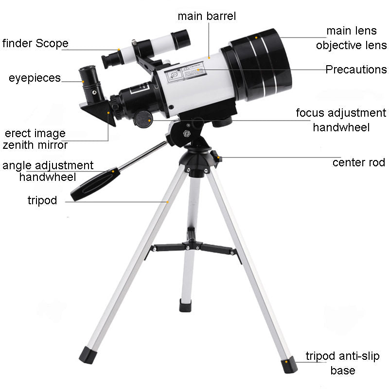 Telescope 70mm Aperture Refractor (15X-150X) with Remote for Adults & Kids-White