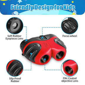 Kids Binoculars 8x21 Compact Waterproof for Age 3-12 Explore Nature-Red