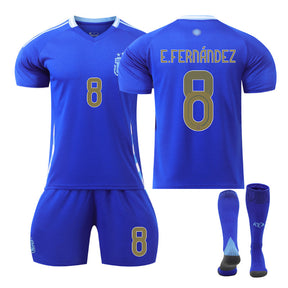 E.FERNANDEZ #8 Argentina Away Jersey Soccer Jersey Kit Football T-shirt Set for Adult Kids