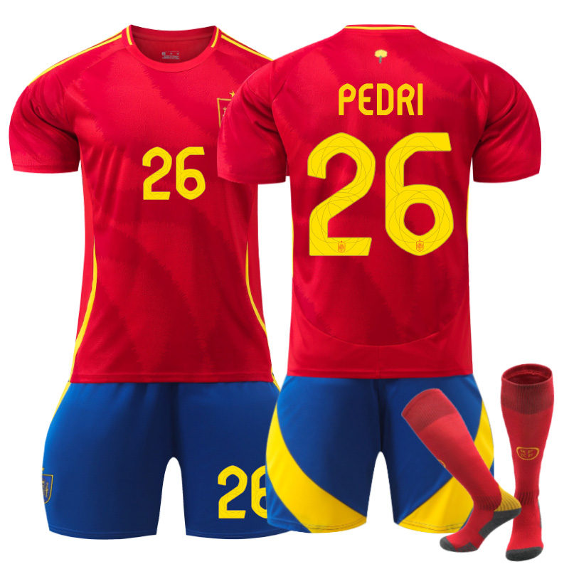 PEDRI #26 Spain Home Jersey Soccer Jersey Kit Football T-shirt Set for Adult Kids