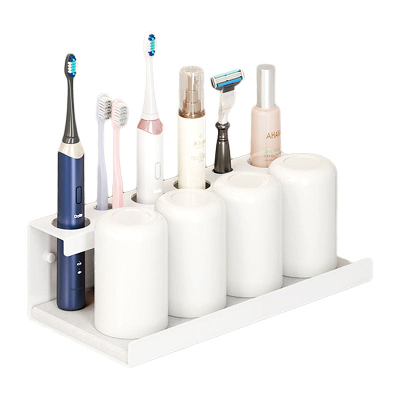 Electric Toothbrush Holder Self Adhesive 6 Slots with Diatomite Dish-White