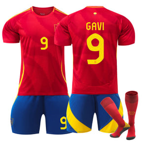 GAVI #9 Spain Home Jersey Soccer Jersey Kit Football T-shirt Set for Adult Kids