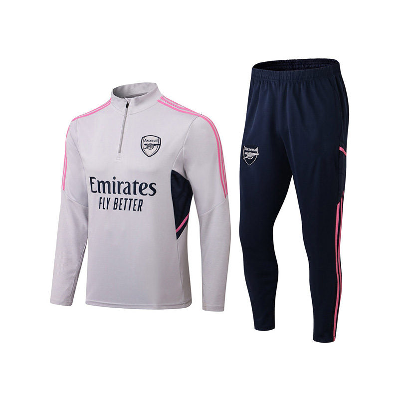 Arsenal Soccer Suit Football Training Kits with Long Sleeves Half Zipper for Kids Adult-Gray