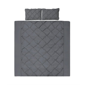 Giselle Bedding Pinch Pleat Diamond Duvet Doona Quilt Cover Set King Charcoal