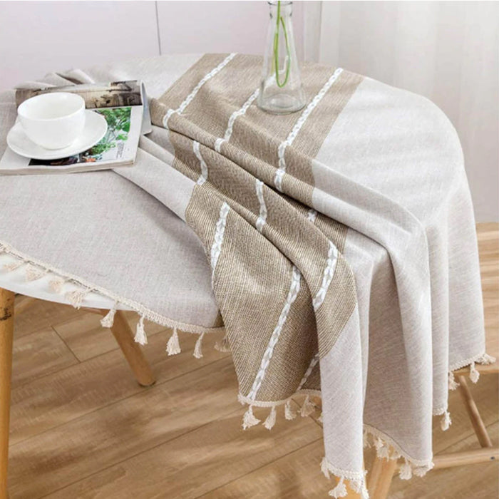 Stitching Tassel Table Cloth Kitchen Decoration Round Dustproof Tablecloth-Coffee