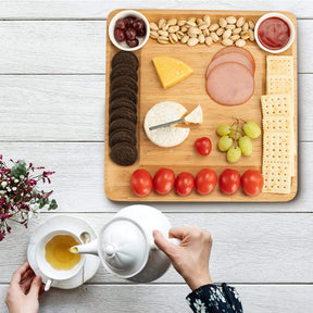 Natural Bamboo Cheese Board & Cutlery Set with Slide-Out Drawer and Knife Charcuterie Platter & Serving Tray