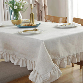 Vintage Ruffle Tablecloth Cotton Linen Home Decoration-Beige