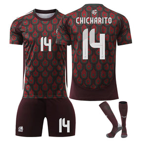 CHICHARITO #14 Mexico Home Jersey Soccer Jersey Kit Football T-shirt Set for Adult Kids