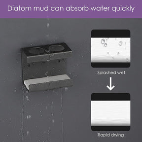 Wall Mounted Electric Toothbrush Holder 2 Slots with Diatomite Dish-Grey