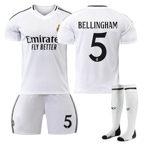 BELLINGHAM #5 Real Madrid Club Home Jersey Soccer Jersey Kit Football T-shirt Set for Adult Kids