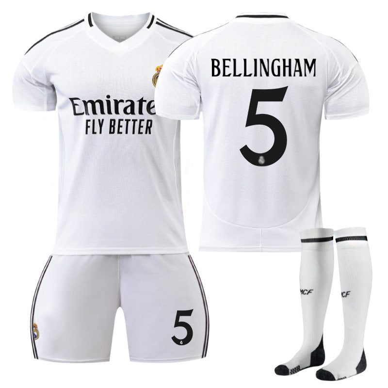 BELLINGHAM #5 Real Madrid Club Home Jersey Soccer Jersey Kit Football T-shirt Set for Adult Kids