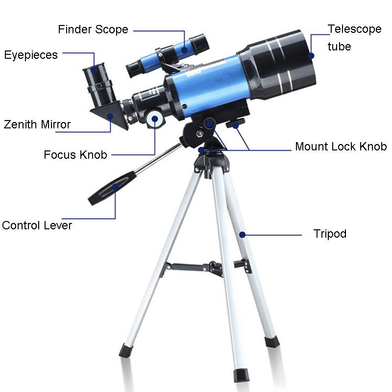 Telescope 70mm Aperture Refractor (15X-150X) with Remote for Adults & Kids-Blue
