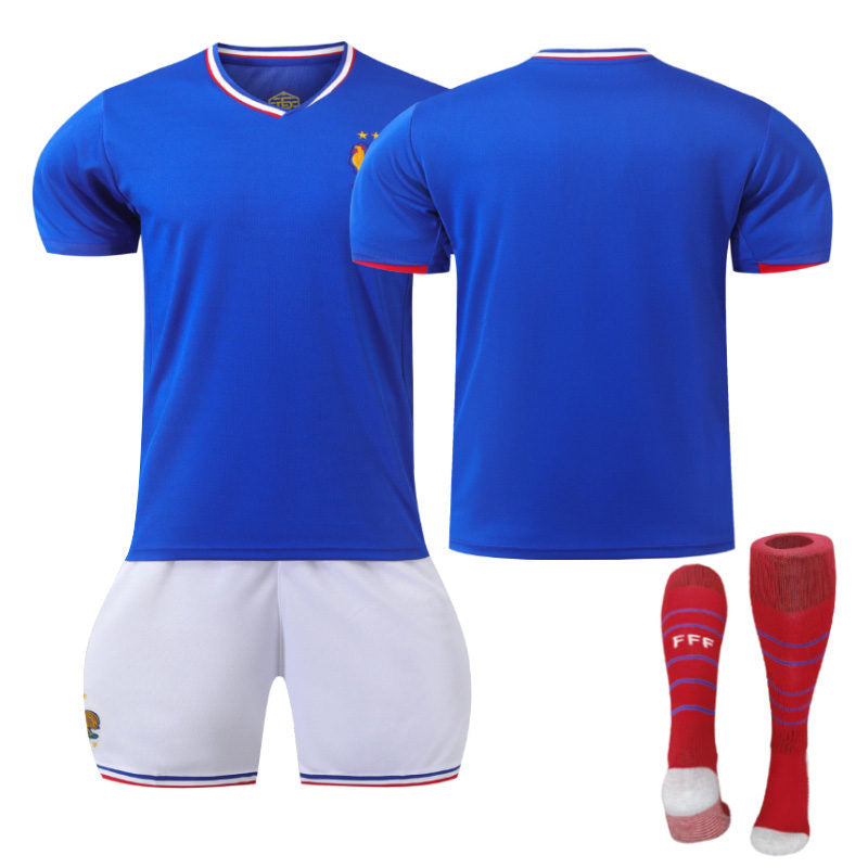 French Home Jersey Soccer Jersey Kit Football T-shirt Set for Adult Kids