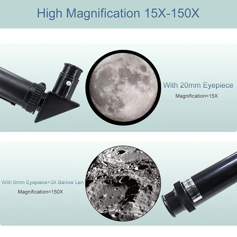 Telescope 70mm Aperture Refractor (15X-150X) with Remote for Adults & Kids-White
