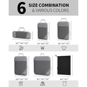 6 Pcs Compression Packing Cubes Expandable Organiser for Travel-Navy Blue