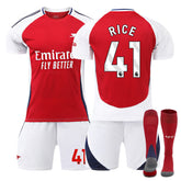 RICE #41 Arsenal Club Home Jersey Soccer Jersey Kit Football T-shirt Set for Adult Kids