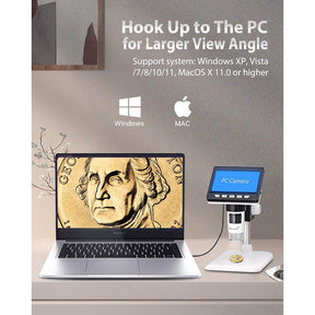 4.3 Coin Microscope 1000X 1080P with 8 Adjustable LEDs Compatible with MacOS Windows