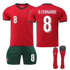 B.FERNANDE #8 Portugal Home Soccer Jersey Kit Football T-shirt Set for Adult Kids