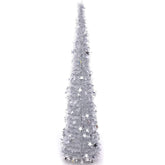 5Ft Prelit Christmas Tree Pop Up Pencil Tree Lightweight Easy to Store Holiday Xmas Party Decorations-SilverStar