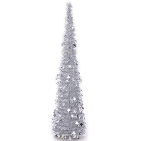 5Ft Prelit Christmas Tree Pop Up Pencil Tree Lightweight Easy to Store Holiday Xmas Party Decorations-SilverStar