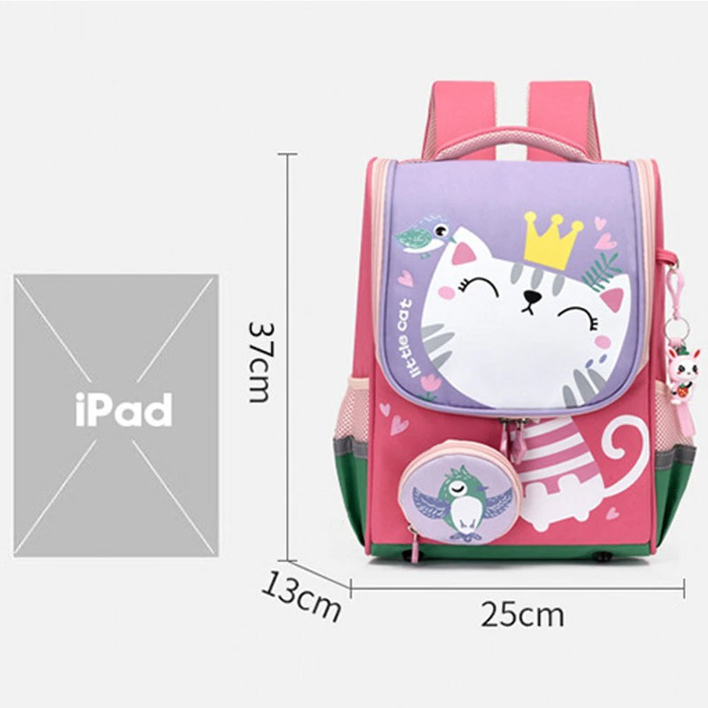 Kids Cartoon Cat Printed Backpack Travel School Bag Boys Girls Rucksack