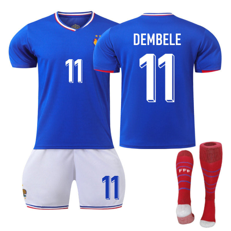 DEMBELE #11 French Home Jersey Soccer Jersey Kit Football T-shirt Set for Adult Kids