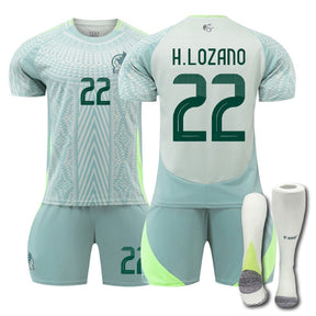 H.LOZANO #22 Mexico Away Jersey Soccer Jersey Kit Football T-shirt Set for Adult Kids