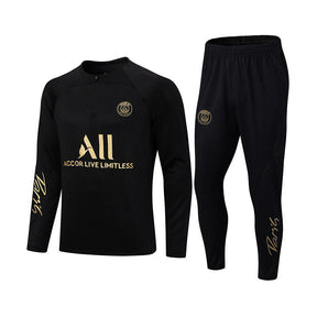 Soccer Suit All Pattern Football Training Suit with Long Sleeves Half Zipper for Kids Adult-Black