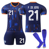 F.DE.JONG #21 Netherlands Away Jersey Soccer Jersey Kit Football T-shirt Set for Adult Kids