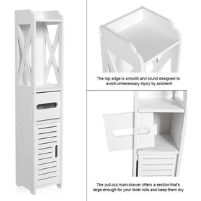 Storage Cabinet Floor Standing with Tissue Holder for Bathroom Office