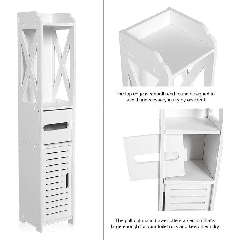 Storage Cabinet Floor Standing with Tissue Holder for Bathroom Office