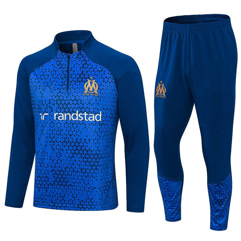 Marseille Soccer Suit Breathable Football Jersey with Half Zipper for Kids Adults-Colorfull