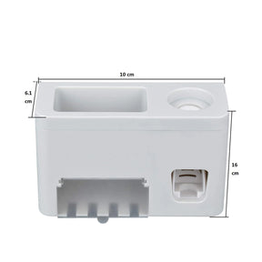 3-in-1 Wall Mounted Toothpaste Dispenser + Toothbrush Holder + Toothpaste Squeezer with Storage Grids Set in Bathroom