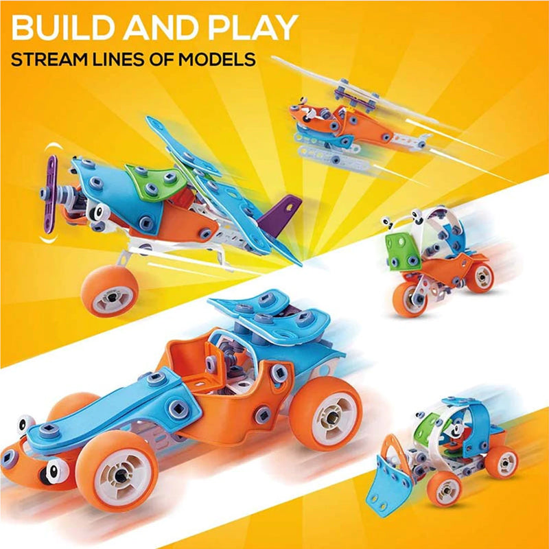 STEM Building Toy 132 Pcs Kit Set 5 in 1 Assembled Engineering Vehicle Toy Includes Toolbox Storage