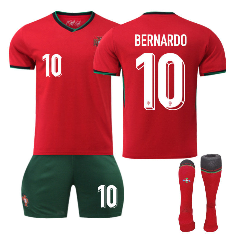 BERNARDO #10 Portugal Home Jersey Soccer Jersey Kit Football T-shirt Set for Adult Kids